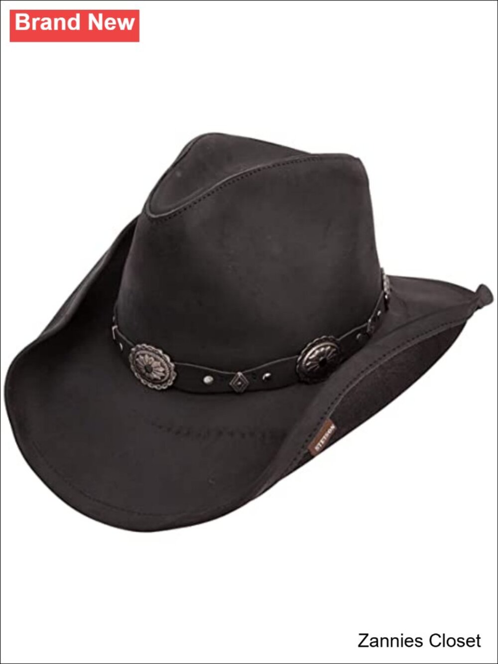 🤠 Stetson Roxbury Shapeable Leather Cowboy Western Hat Pinchfront Crown Conchos